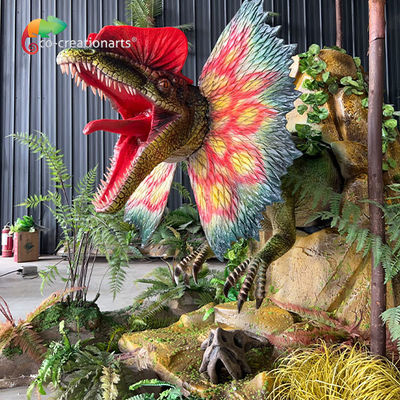 Simulação de tamanho de vida Dinossauro animatrónico Dilophosaurus Para parque de diversões