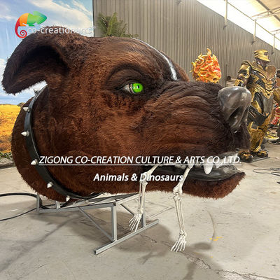 Estátua de Cabeça de Cão Esquelético Animatrônico: Mecanismo de Jato de Fumaça e Exibição de Olho Verde Brilhante